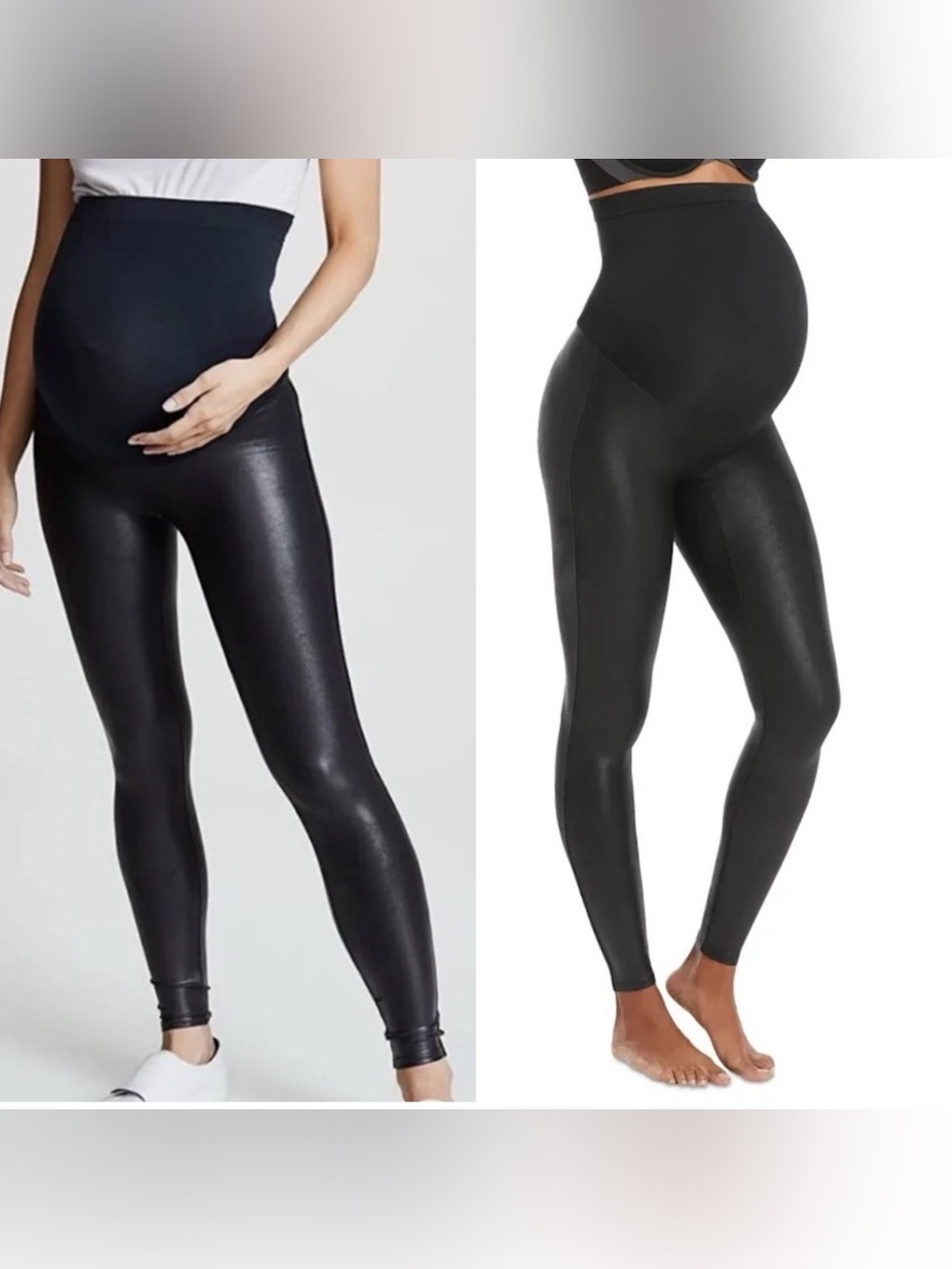 SPANX MAMA Faux Leather Shiny Maternity LEGGINGS-#20201R-BLACK-Size Small